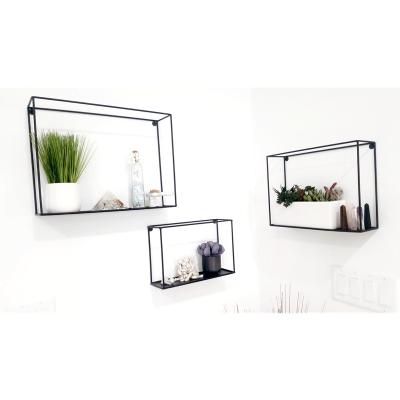 China New Classic/Postmodern Modern Black Decorative Wire Cube Shelf Metal Wall Floating Display Rack for sale