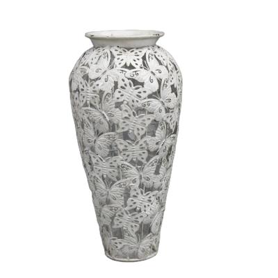 China CLASSIC antique white vase with butterfly design flower metal vase floor vase for home for sale