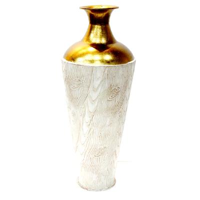 China Vintage Handmade Carved Decorative Gold/White Metal Vase Metal Floor FUHUA Flower Vase For Home Decor for sale