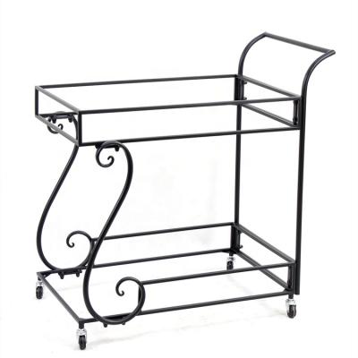 China Modern 2 Tier Metal Shelf Food Storage Cart Wine Rack Bar Cart With Wheels for sale