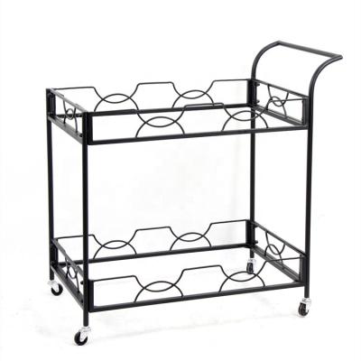 China Modern 2 Tier Metal Wine Rack Bar Cart With Wheels Kitcthen Dining Room Tea Wine Rack Serving Cart for sale