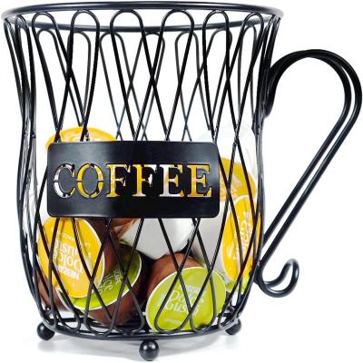 China Sustainable Metal Coffee Pod Rack Basket K Cup Holder Metal Coffee Cup Storage Basket for sale