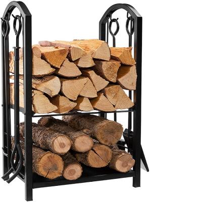 China Hot Selling Amazon Firewood Storage 2 Tier Fireplace Log Rack Heavy Duty Firewood Rack With Tools for sale