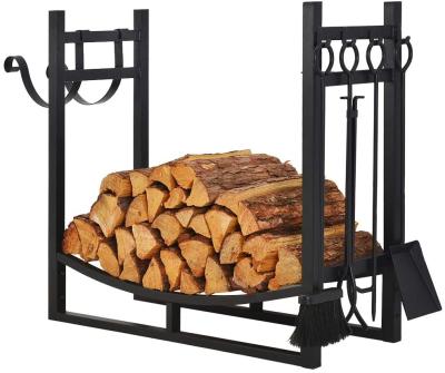 China Hot Selling Firewood Storage Amazon Firewood Rack Wooden Storage Log Rack with 4 Tools for Indoor Outdoor Fireplace for sale