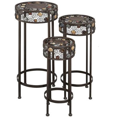 China Modern FUHUA SET 3 Metal / Ceramic Plant Stand Metal Flower Pot Holder Display For Garden Patio for sale