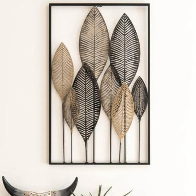 China 3D Wall Decor FUHUA Rectangular Metal Leaves Wall Decor Floral Wall Decor Iron Leaves Wall Art for sale