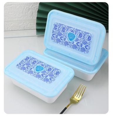 China Bolygold Rectangle Frost Noodle Bowl Rice Salad Takeaway Microwavable Plastic Disposable Container With Blue And White Lid for sale