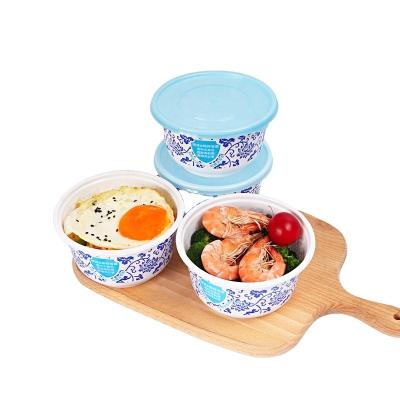 China Microwavable Disposable Round Plastic Salad Fruit Noodle Soup Chinese Style Small Capacity 400ml PP Food Storage Bowl With Lid for sale