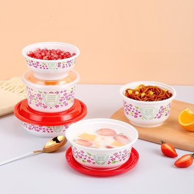 China High Quality Food Grade Microwaveable Plastic Disposable Red Flower PP Container Chinese Style Takeout Disposable Tableware With Lid for sale