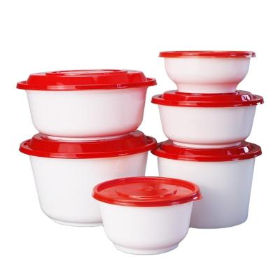 China Chinese Style 300-3000ml Disposable Seal Food Pack Plastic Container White Microwavable Japanese Ramen Bowl With Red Lid for sale