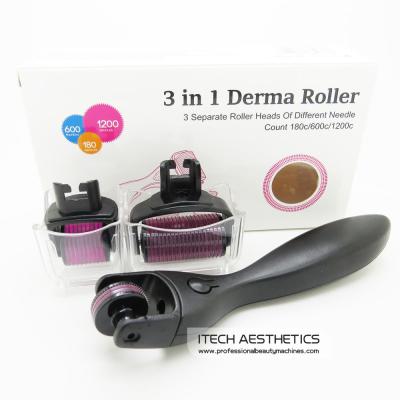 China Titanium / Stainless Steel 3 In 1 Derma Roller with 180 / 600 / 1200 Micro Needle for sale