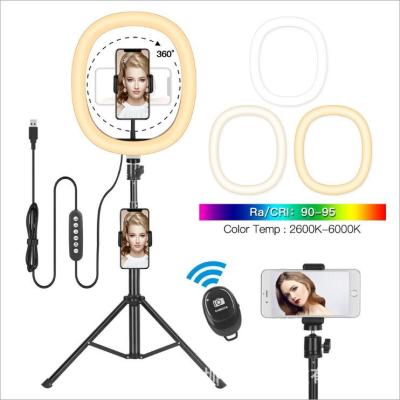 China ABS+PC RGB 10 Inch Sufficiency Selfie Light Phone Live Youtube Beauty Selfie Colorful Led With Tripod Stand Phone Holder Ring Light for sale