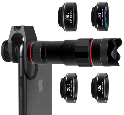 China New mobile phone photo telescope 18 x telephoto fisheye / set wide angle / micro five in one lens set for sale