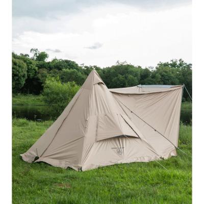 China Diagonal tying type new arrival teepee yurt pyramid bell canvas flame outdoor camping glamping tent for sale