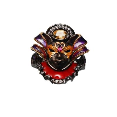 China Silver 2023 new heavy industry mysterious Italian mask topaz ring for men and women for sale