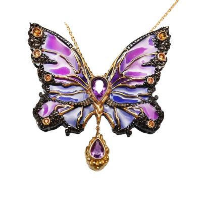 China 925 silver 2023 Hot Sale Exquisite Luxury Amethyst Butterfly Lady Necklace for sale