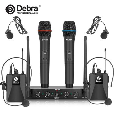 China Bodypack 4channel Debra Audio AU400 UHF Handheld Lavalier Wireless Microphone System Pro and Headset Microphone for Karaoke Church Party for sale