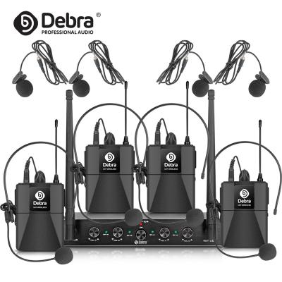 China Bodypack 4channel Portable Wireless Debra Audio AU400 UHF Lavalier Microphone Pro Headset Microphone System for Karaoke Church Party for sale