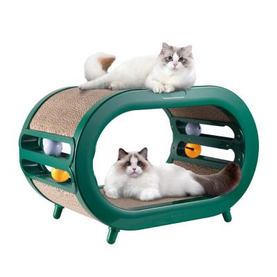 China Large Space Viable High End Luxury ABS Corrugated Cat Teasing Toy Cat Scratcher Interactive House for sale