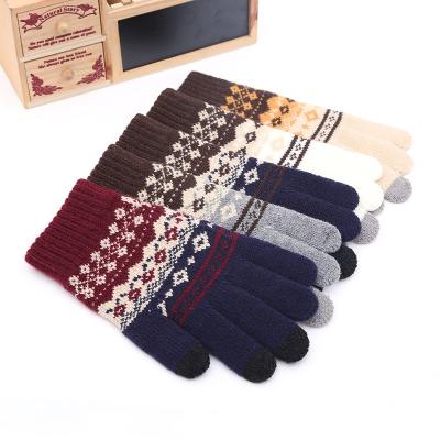 China Jacquard Winter Warm Gloves Unisex Heater Acrylic Knitted Gloves Magic Touch Screen for sale