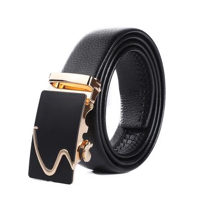 China Cowhide Belts Luxury Unisex Business Ratchet Genuine Leather Dress Belts Classics Vintage Gold Buckle Men Automatic Belt for sale