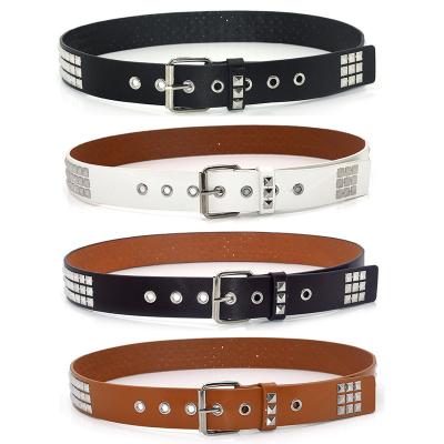 China Custom ALLOY Punk Rock With Pin Buckle Woman Metal White PU Belts Black Cubic Pyramid Belt For Men Studded Belt for sale