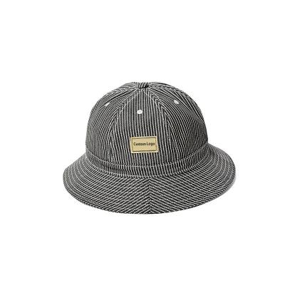 China High Quality Custom Made Street Style Vintage Bucket Hat Men's Casual Striped Logo Cotton Bucket Hat for sale