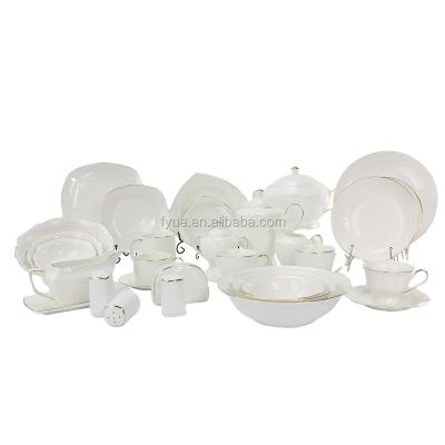 China Viable Ceramic Elegance Fine China Dinner Set 72pcs Fine Dinner Set With Gold Box Line Customized for sale