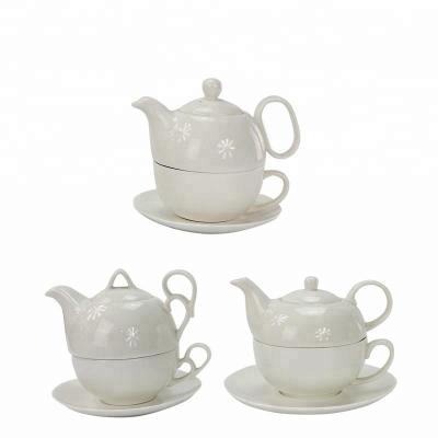 China Viable white empty custom print tepots arabic type teapot and cup set in one / 2 in 1 teapot for sale