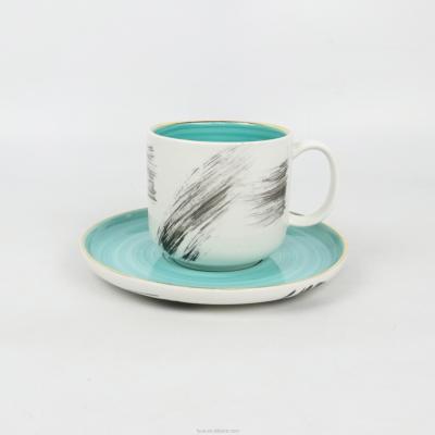 China Viable Vintage Printed Ceramic Tea Cup And Saucer Royal Coffee Cup And Saucer for sale