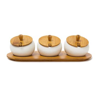 China Home.Restaurant.Bar.Hotel.Wedding Best Selling European Ceramic Canister Sets With Wooden Shelf Kitchen Base Pot for sale