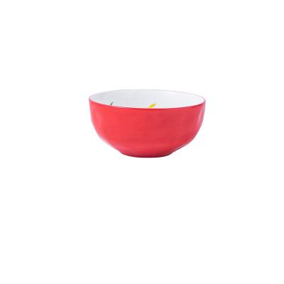 China Viable Hot Sales Strawberry Bowl Red Color Large Size Ceramic Salad Bowl Stoneware For Kitchen for sale