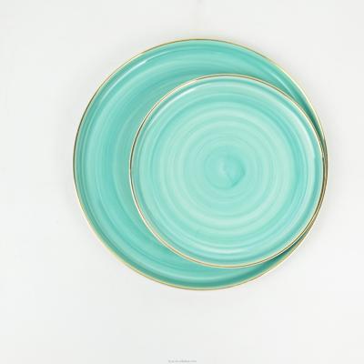 China Disposable European Western Round Porcelain Dish Ceramic Green Dish for sale