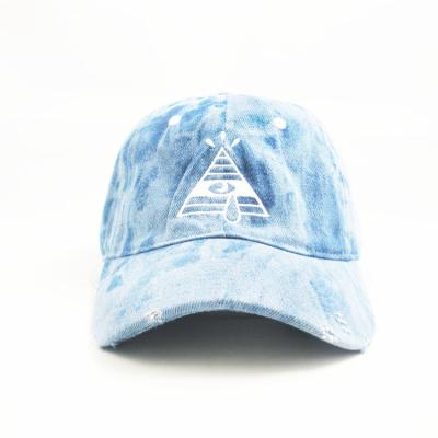 China JOINT Embroidery Washed Baseball Cap Distressed Denim Baseball Hat for sale