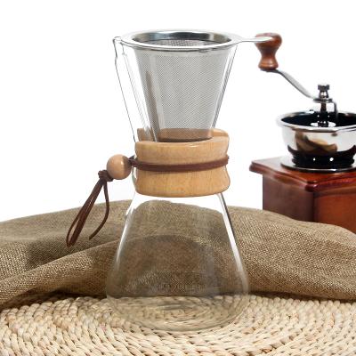 China Sustainable Professional Production Pour Over Maker 600ml Glass Coffee Pot With Filtration for sale