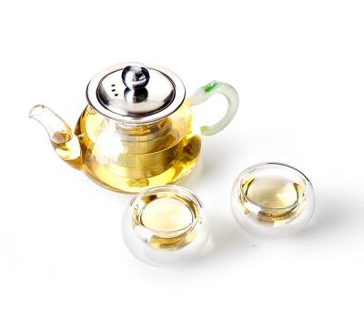 China WITH LID Hot Selling Heat Resistant High Borosilicate Glass Teapot and Tea Cup Set for sale