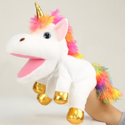 China New Design Lovely Plush Unicorn Hand Puppet Plush Stuffed Cute Animal Soft Realistic Hand Puppet for sale