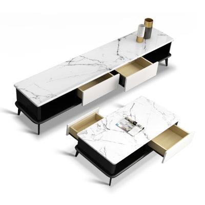 China Adjustable Luxury Minimalist Living Room Furniture Modern Rectangle Stainless Steel (Others) Center End Center Marble Coffee Tables for sale