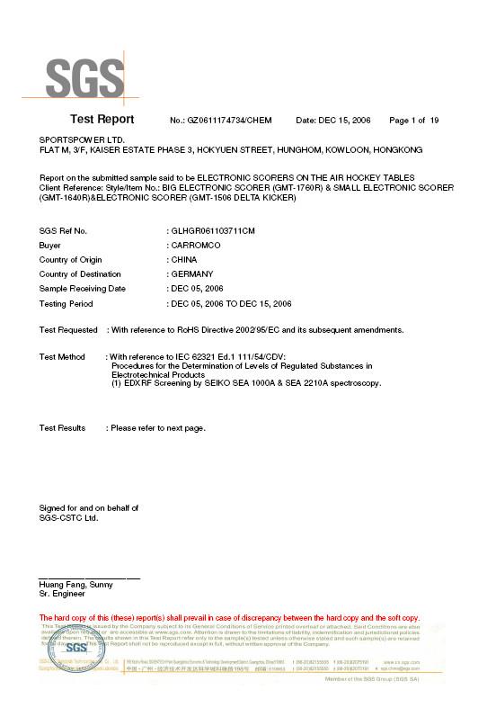 ROHS Cetificate - PLUSONE SPORTS TECHNOLOGY CO., LTD.