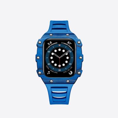 China Carbon Fiber Iwatch Series 45MM Carbon Fiber Watch Cover Silicone Rubber Strap Cover For Apple Smart Watch Series 7 for sale