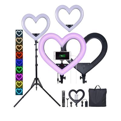 Cina Alloy+ABS Aluminum Kaliou Selfie Heart Shaped Ring Light Led Heart Shaped Ring Light with Tripod Stand in vendita