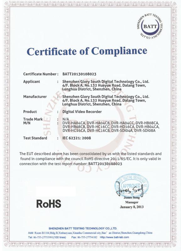 ROHS - Shenzhen Glory South Digital Technology Co., Ltd