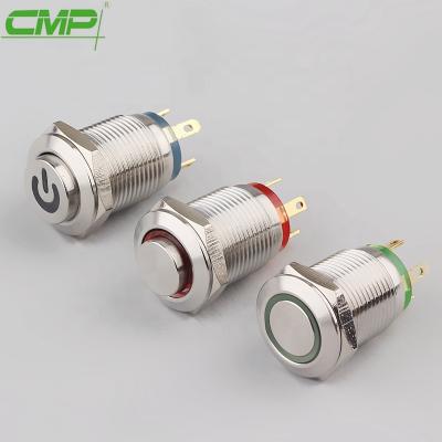 China Stainless Steel CMP Metal 12mm Momentary Illuminated Push Button Switch for sale