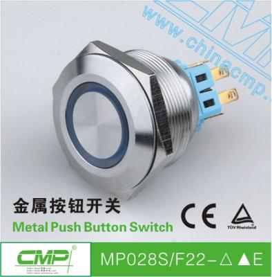 China BLUE 12V Stainless Copper Plating / 28mm Led Lighted Push Button Metal Switch 4 Car Boats for sale