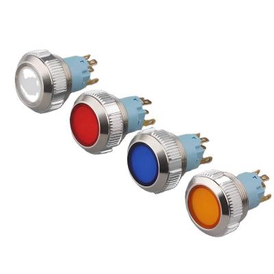 China Stainless Stee 22mm Diameter Center Green LED Indicator Push Button Switch for sale