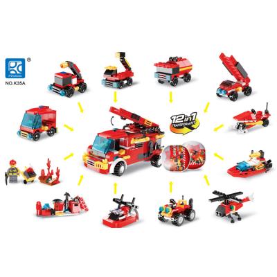 China Collect 12 models can build a big plastic fire fighting truck mindbox factory than wholesale building block toys for kids robot toys surprise egg capsule diy toy for sale