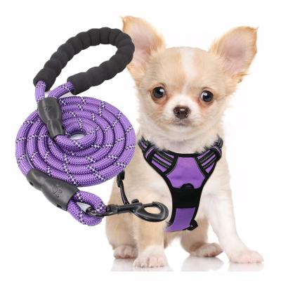 China Fashion High Quality Luxury Brand Padded Custom Adjustable Reflective No Pull Dog Harness And Rope Leash Set for sale