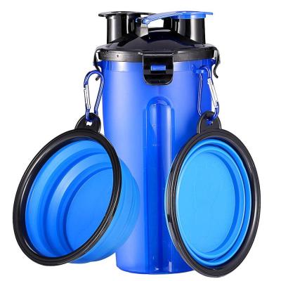 China 2-in-1 Viable Outdoor Dog Water Bottle Wholesales Pet Food Moving Container With Collapsible Dog Bowls for sale