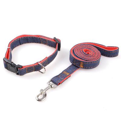 China Pet Supplies Fashion Cowboy Nylon Adjustable Dog Leash Collar Set for sale