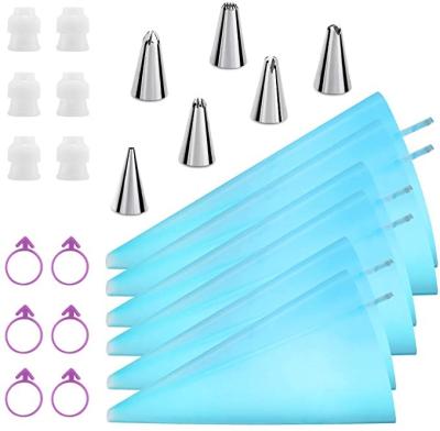 China Sustainable Baking Tools Stainless Steel Pissing Tip And Pissing Bag Set Pcs Set Icing Cream Pastry Pissing Bag for sale